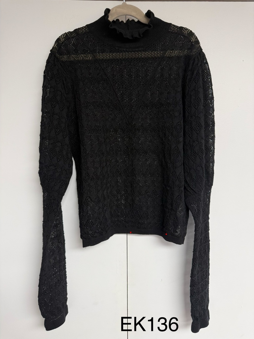 ZARA Black Pointelle Lace Knit Ruffle Mock Neck Sweater Top S